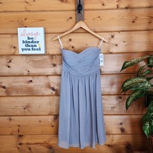 Donna Morgan 💜 NWT Dress Sterling Grey Formal Chiffon Strapless Ruched Pleats 2